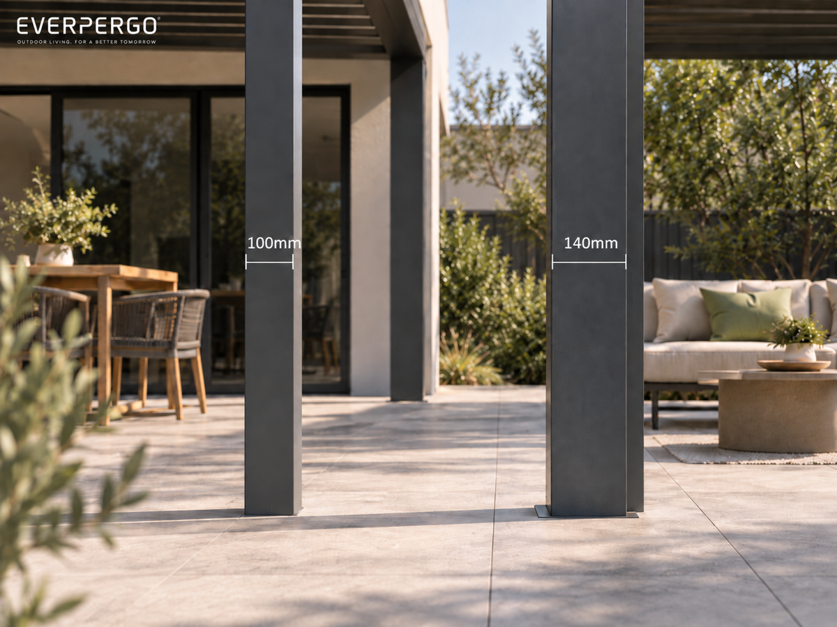 100mm and 140mm pergola posts compared on a modern outdoor patio