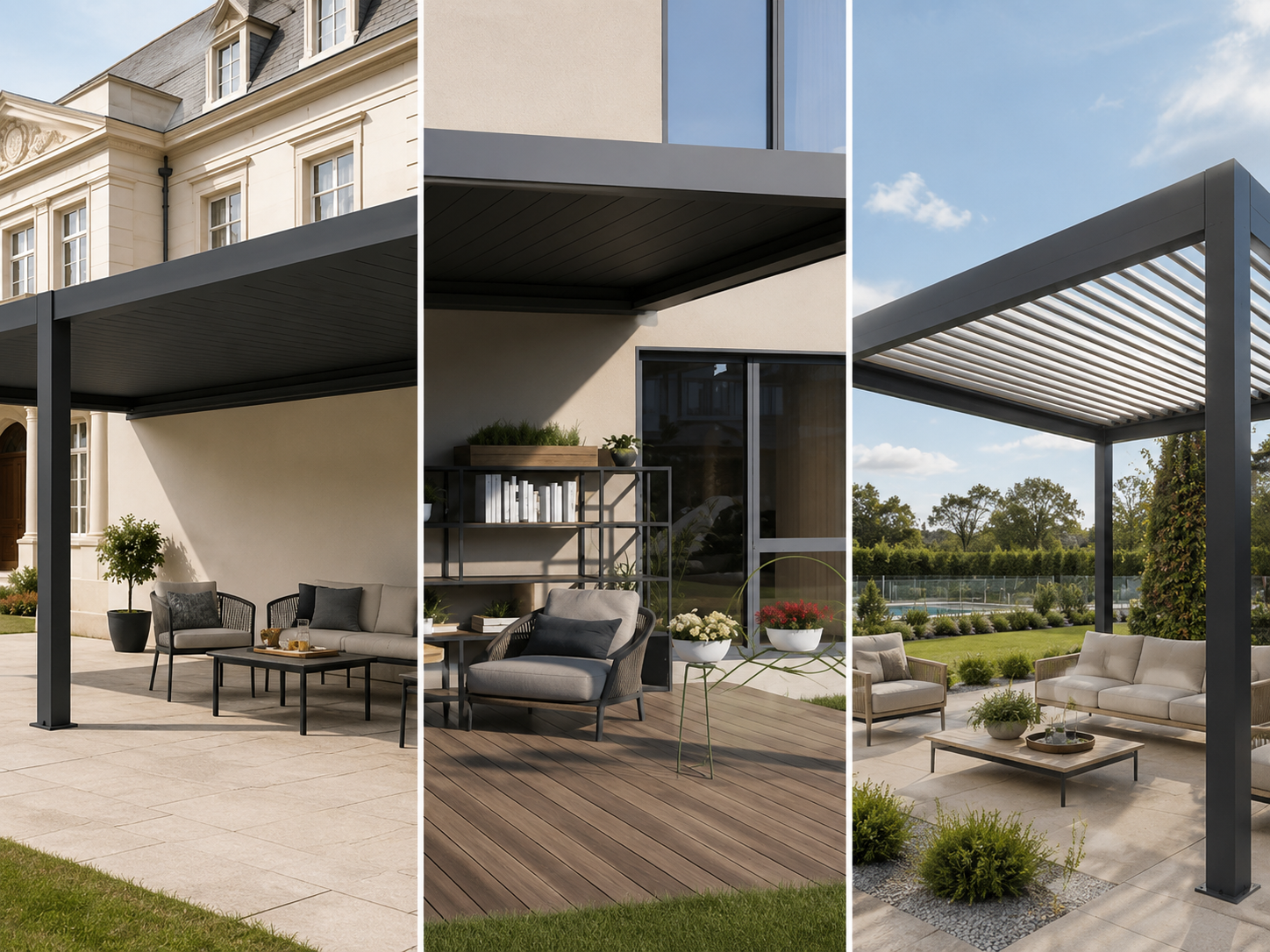 Patio covers for outdoor living with aluminium louvered pergola in an Australian backyard